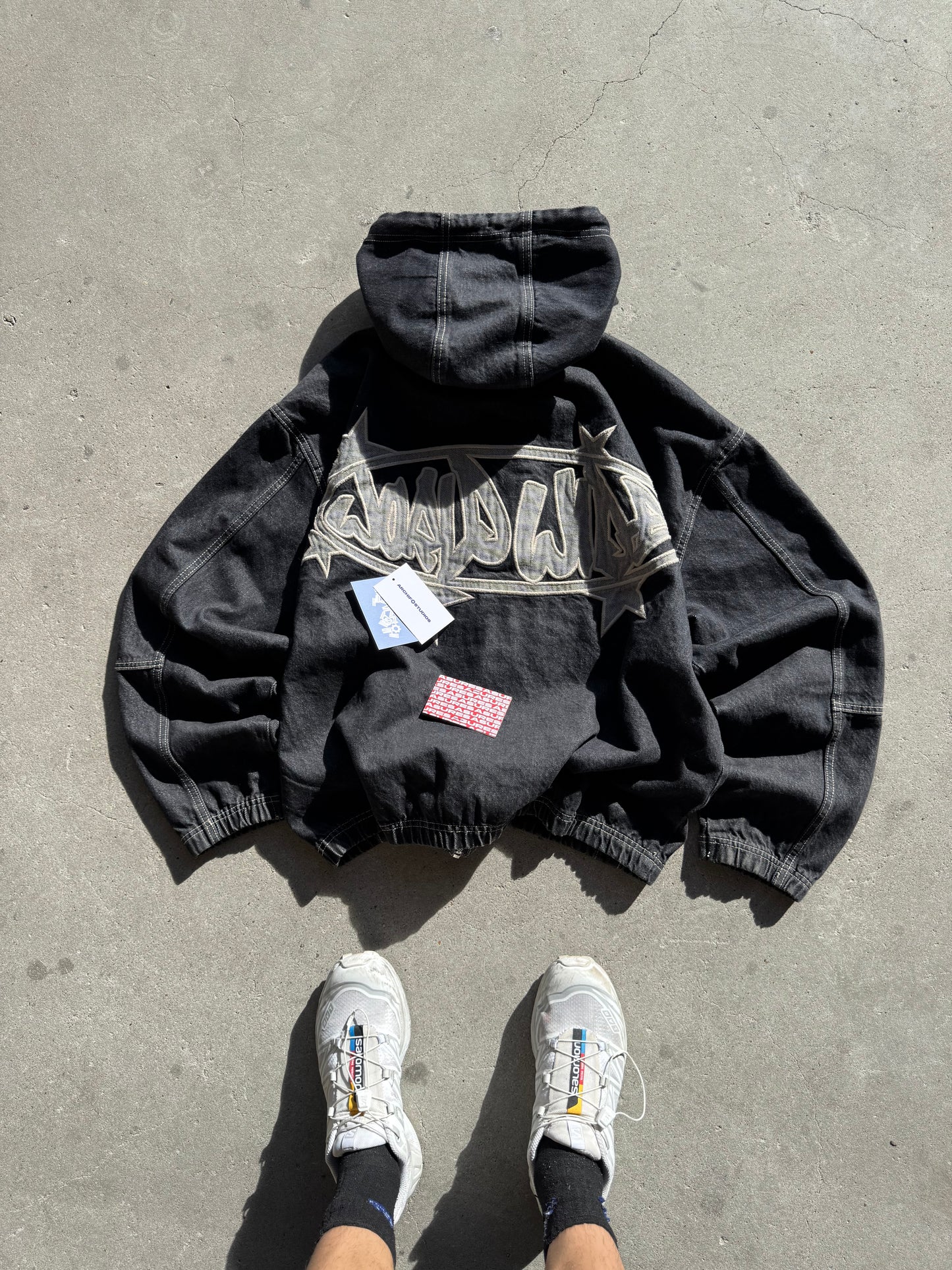 ✱ BERSHKA HOODED DENIM JACKET IN BLACK PESADA OG ✱