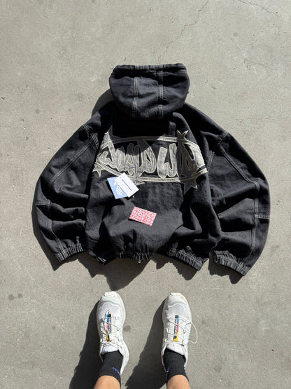 ✱ BERSHKA HOODED DENIM JACKET IN BLACK PESADA OG ✱