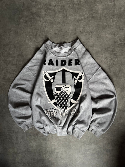 ✱ BUSO GILDAN CUSTOM RAIDERS BIG LOGO GRIS 90’S OG   ✱