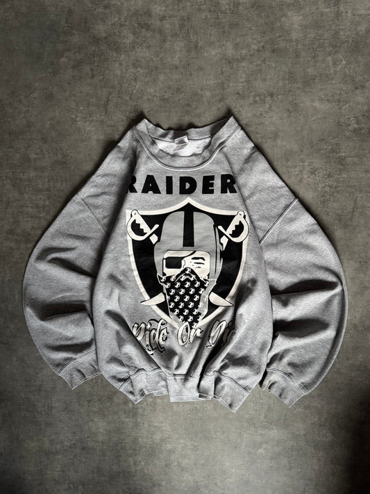✱ BUSO GILDAN CUSTOM RAIDERS BIG LOGO GRIS 90’S OG   ✱