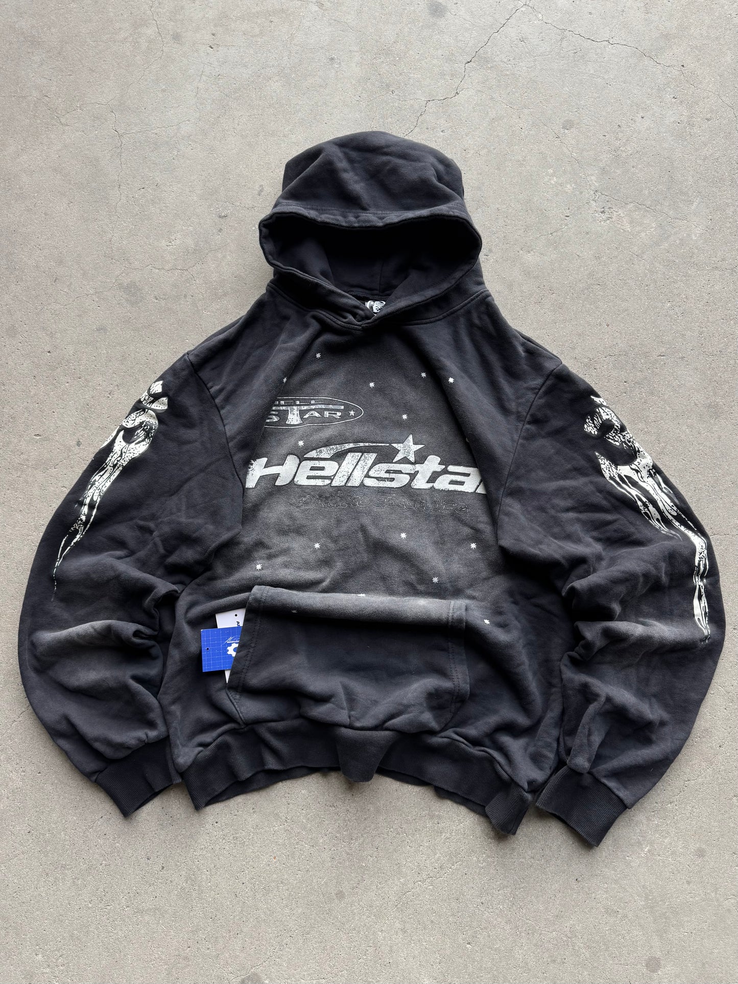 ✱ HOODIE BOX LOGO HELLSTAR WASHED BLACK BOMBER FIT ✱