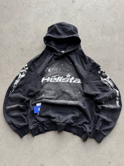 ✱ HOODIE BOX LOGO HELLSTAR WASHED BLACK BOMBER FIT ✱