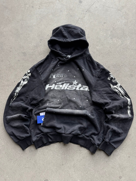✱ HOODIE BOX LOGO HELLSTAR WASHED BLACK BOMBER FIT ✱