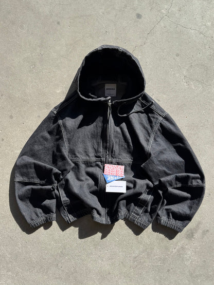✱ BERSHKA HOODED DENIM JACKET IN BLACK PESADA OG ✱