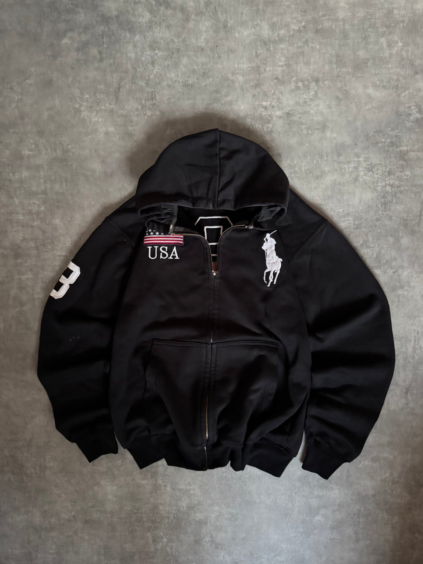 ✱ POLO RALPH LAUREN BIG PONY USA 3 ZIPPER BLACK 90’S OG  ✱