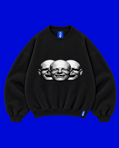 ✱ CREWNECK DOUBLE WIDTH SKULLS3 FACE BLACK OG ✱