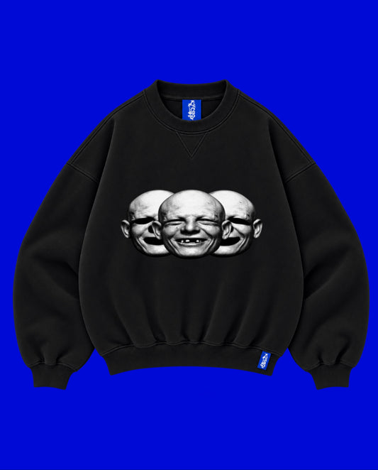 ✱ CREWNECK DOUBLE WIDTH SKULLS3 FACE BLACK OG ✱