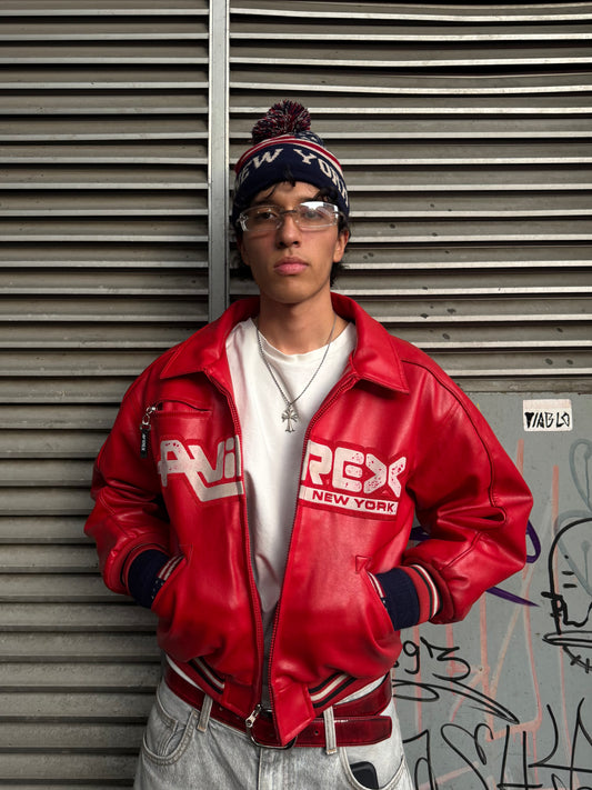 ✱ AVIREX NEW YORK BOMBER JACKET EN CUERO OG RED 2000’S EDICION 1&1 ✱
