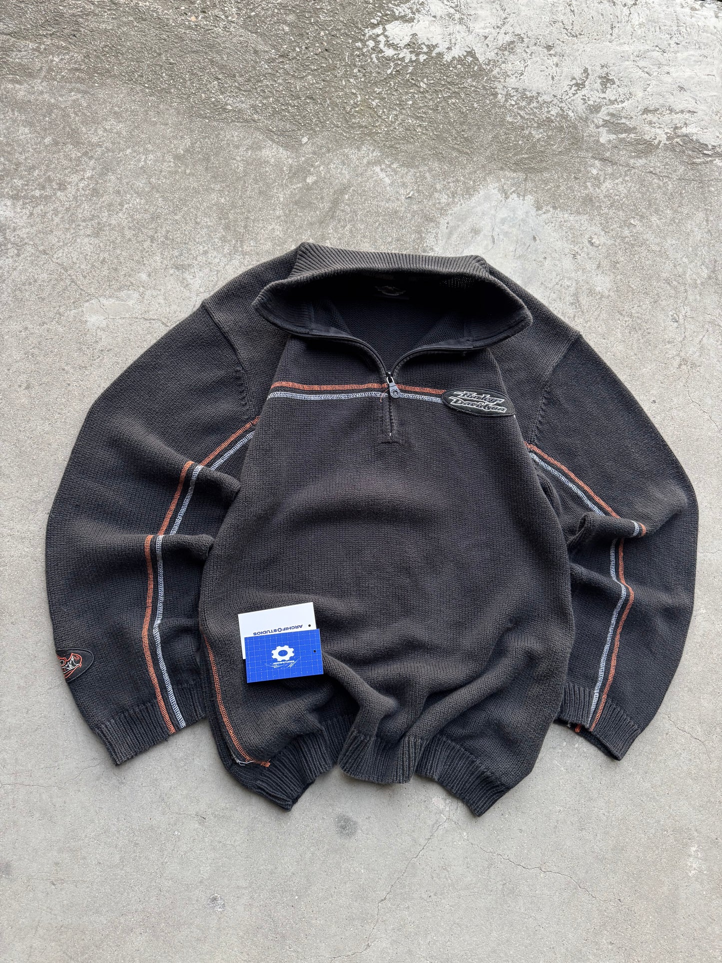 ✱ HARLEY DAVIDSON VINTAGE HALF ZIP-UP KNIT SUÉTER OG ✱