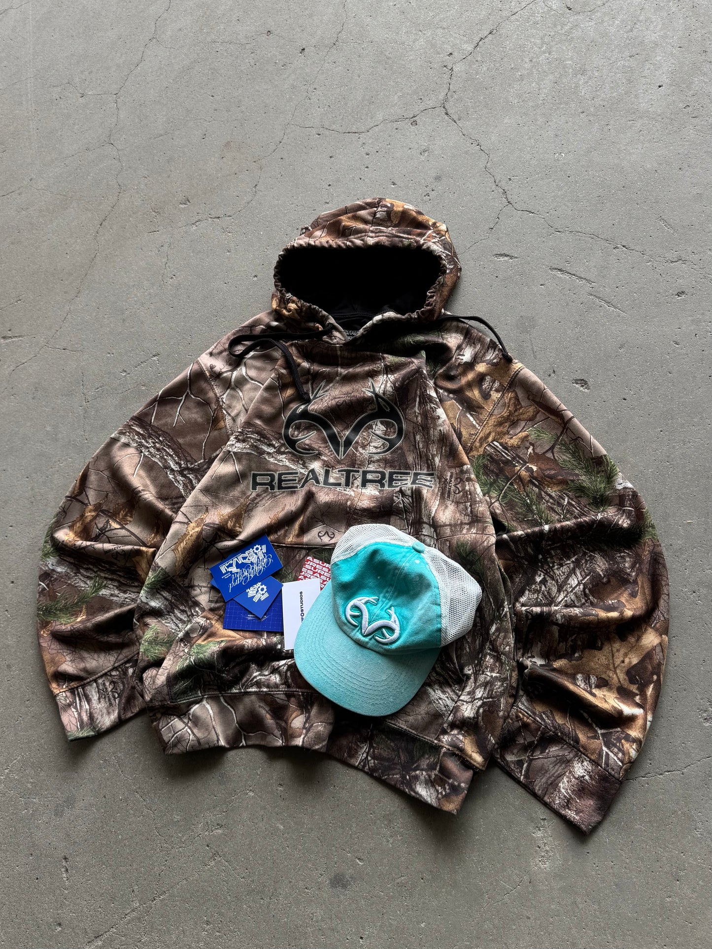 ✱ REALTREE USA PULLOVER HUNTING FLEECE HOODIE BOX LOGO VINTAGE OG ✱