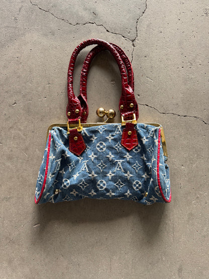 ✱ VINTAGE LOUIS VUITTON SAC FERMOIR GM BAG BLUE MONOGRAM DENIM OG ✱