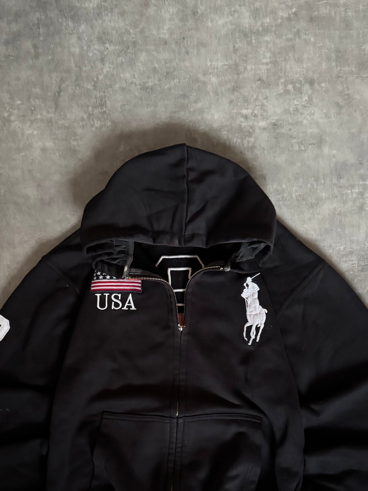 ✱ POLO RALPH LAUREN BIG PONY USA 3 ZIPPER BLACK 90’S OG  ✱