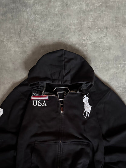 ✱ POLO RALPH LAUREN BIG PONY USA 3 ZIPPER BLACK 90’S OG  ✱