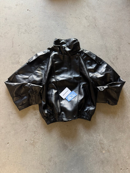 ✱ LEATHER BOMBER JACKET CUELLO ALTO COLOR  WAY BLACK OG ✱