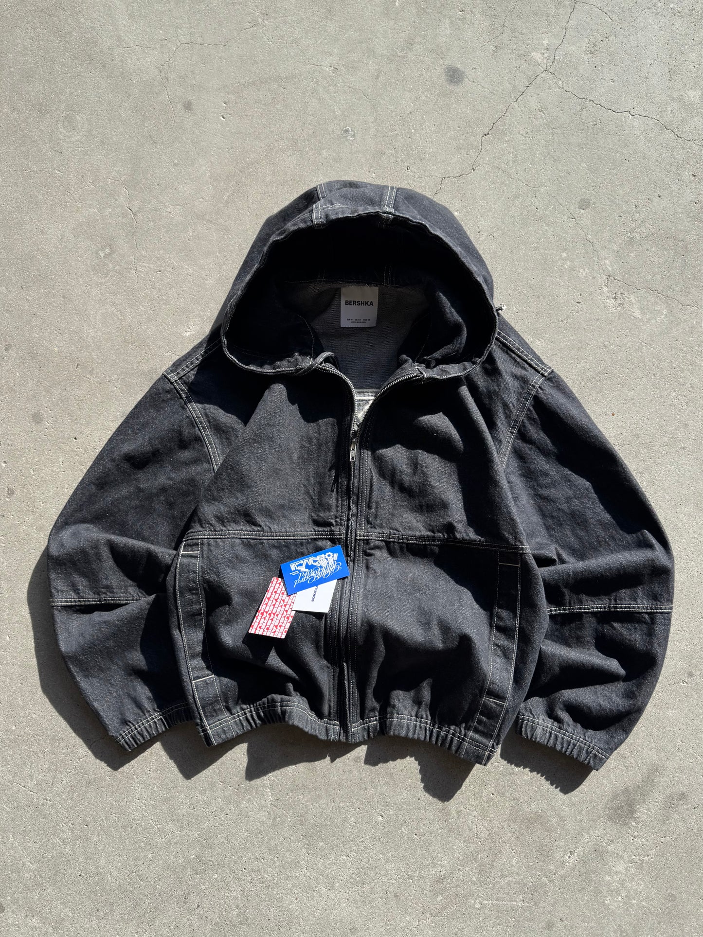 ✱ BERSHKA HOODED DENIM JACKET IN BLACK PESADA OG ✱