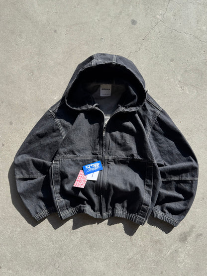 ✱ BERSHKA HOODED DENIM JACKET IN BLACK PESADA OG ✱