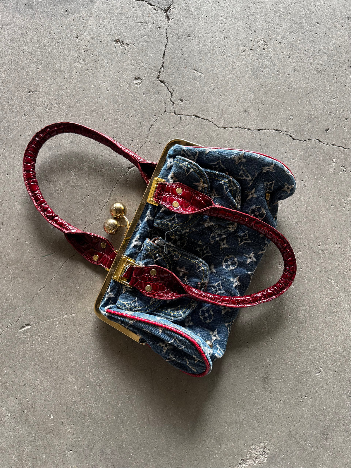✱ VINTAGE LOUIS VUITTON SAC FERMOIR GM BAG BLUE MONOGRAM DENIM OG ✱