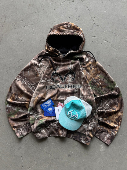 ✱ REALTREE USA PULLOVER HUNTING FLEECE HOODIE BOX LOGO VINTAGE OG ✱