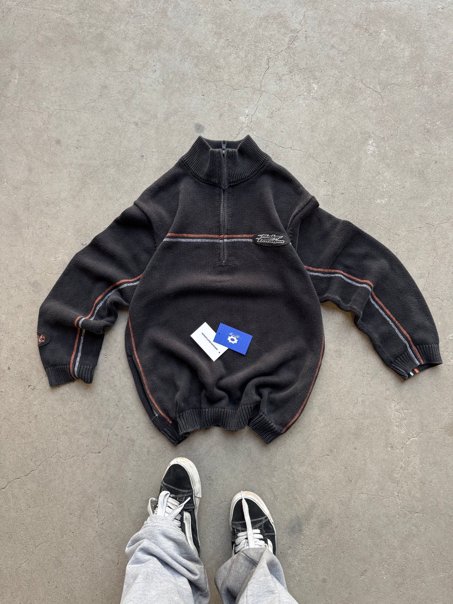 ✱ HARLEY DAVIDSON VINTAGE HALF ZIP-UP KNIT SUÉTER OG ✱
