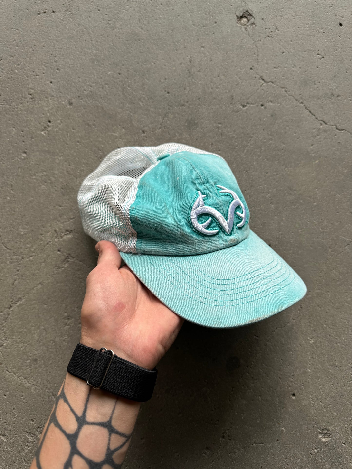 ✱ REALTREE OUTFITERS TEAL WHITE LOGO BASEBALL HAT EMBROIDERED OG ✱