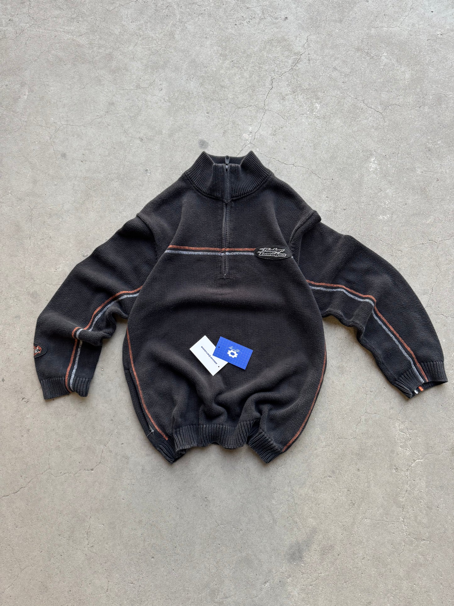 ✱ HARLEY DAVIDSON VINTAGE HALF ZIP-UP KNIT SUÉTER OG ✱