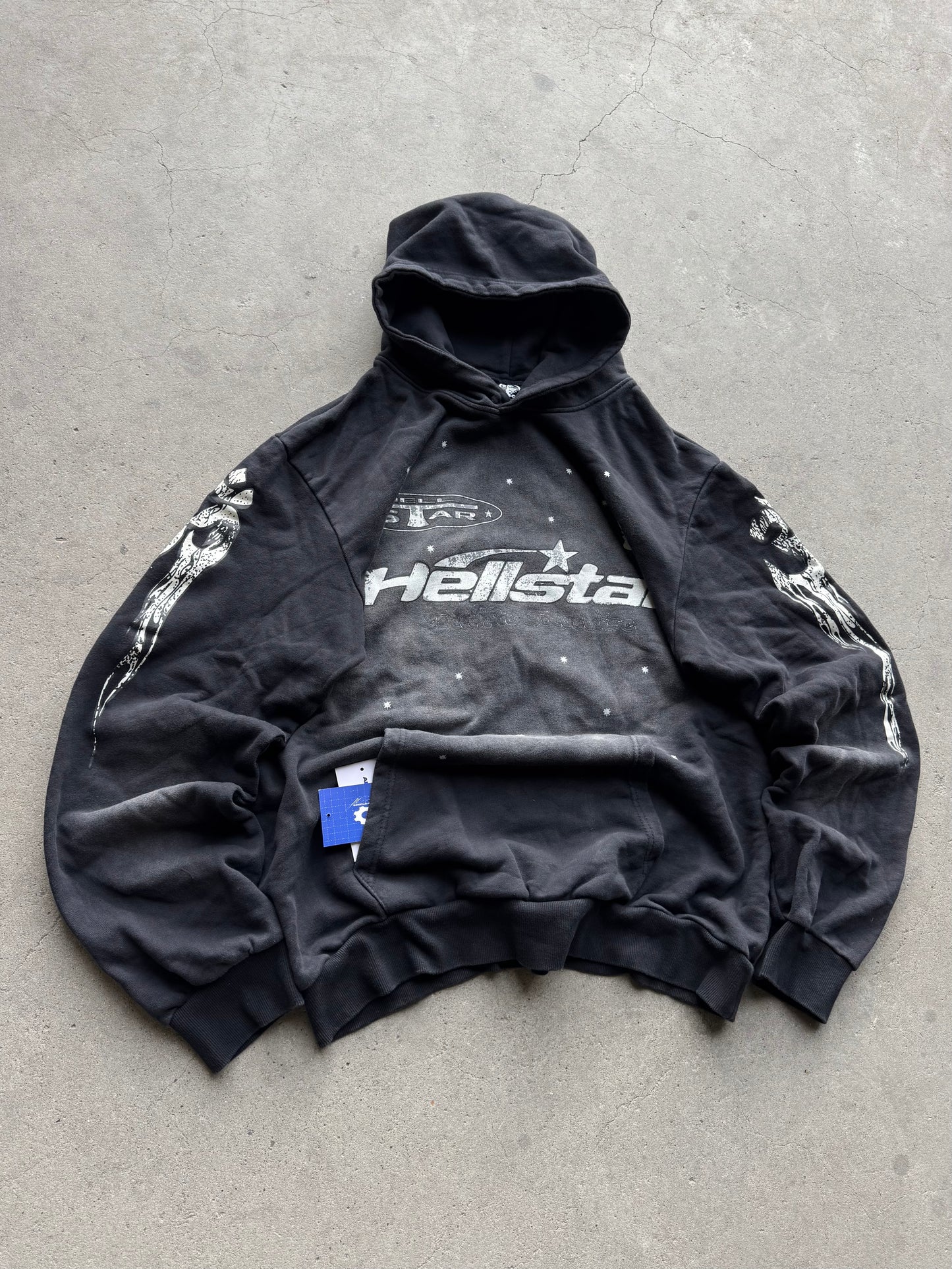 ✱ HOODIE BOX LOGO HELLSTAR WASHED BLACK BOMBER FIT ✱