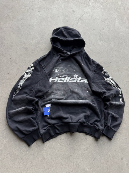 ✱ HOODIE BOX LOGO HELLSTAR WASHED BLACK BOMBER FIT ✱