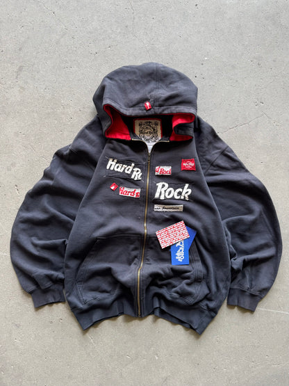 ✱ HARD ROCK CAFÉ 90’S ZIP-UP HOODIE BLACK BOX LOGO OG ✱