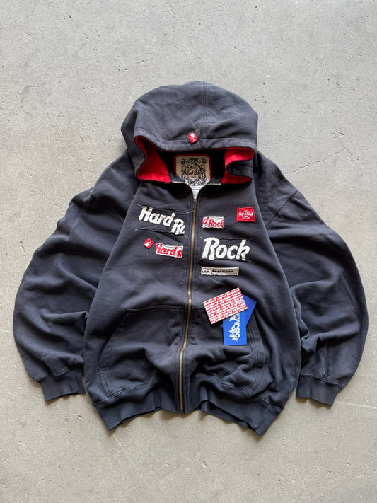 ✱ HARD ROCK CAFÉ 90’S ZIP-UP HOODIE BLACK BOX LOGO OG ✱