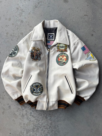 ✱ AVIREX U.S BOMBER JACKET ÁREA EN CUERO OG WHITE 1945 EDICION 1&1 ✱