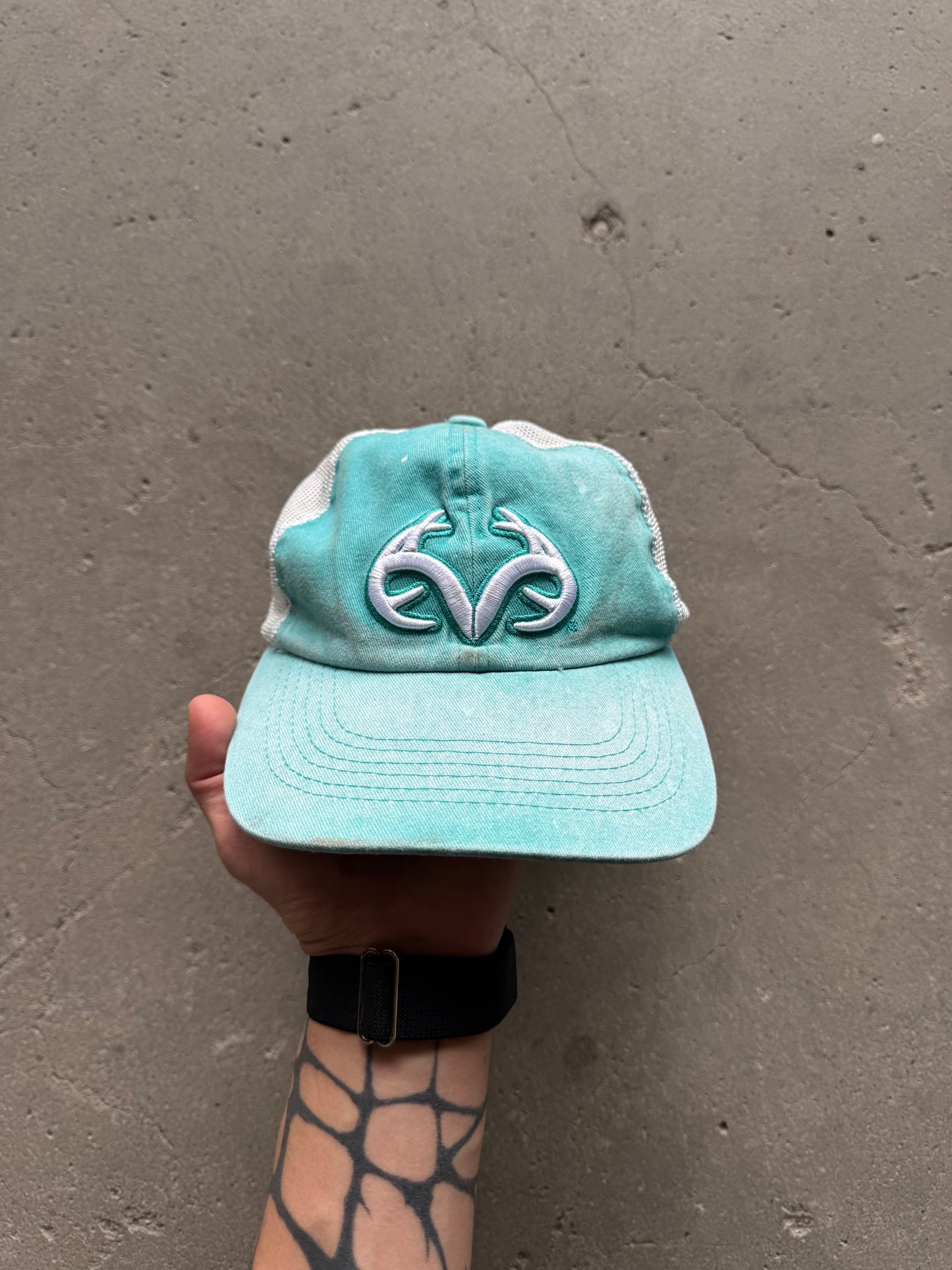 ✱ REALTREE OUTFITERS TEAL WHITE LOGO BASEBALL HAT EMBROIDERED OG ✱