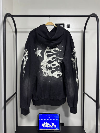 ✱ HOODIE BOX LOGO HELLSTAR WASHED BLACK BOMBER FIT ✱