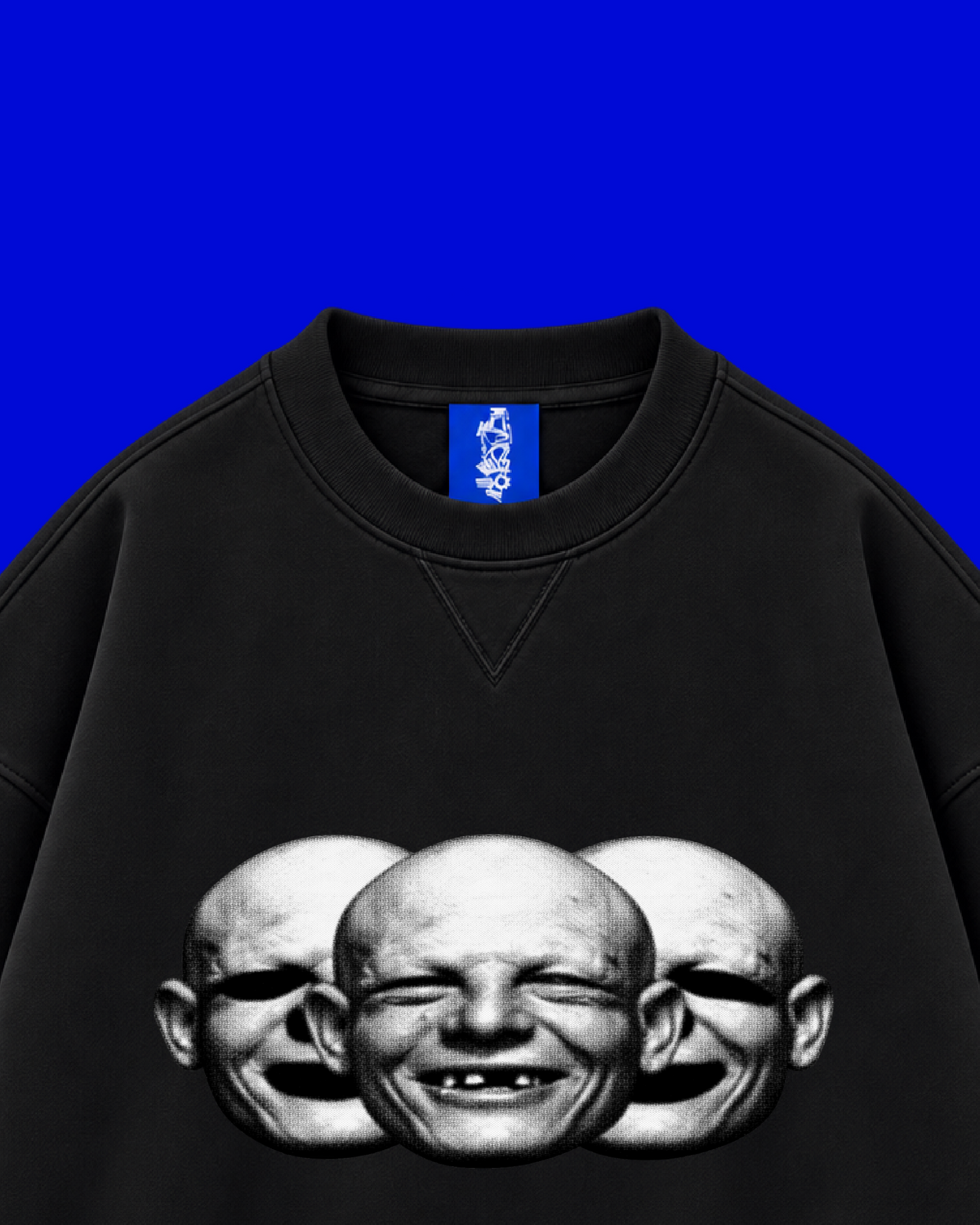 ✱ CREWNECK DOUBLE WIDTH SKULLS3 FACE BLACK OG ✱