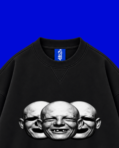 ✱ CREWNECK DOUBLE WIDTH SKULLS3 FACE BLACK OG ✱