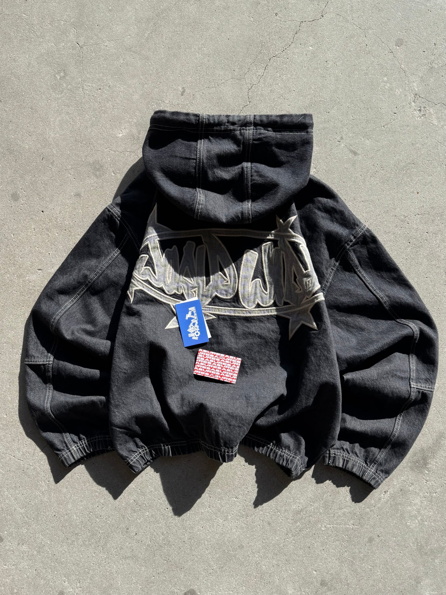 ✱ BERSHKA HOODED DENIM JACKET IN BLACK PESADA OG ✱