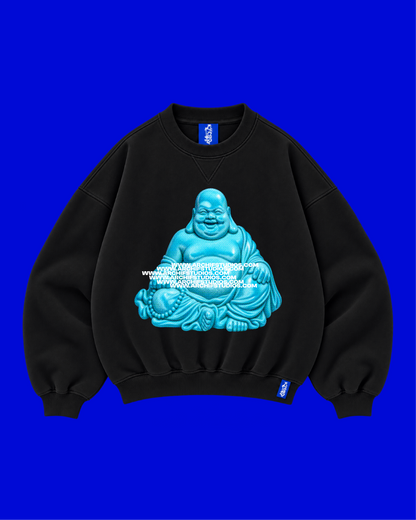✱ CREWNECK DOUBLE WIDTH 
BLACK BUDDHA TURQUOISE BLUE OG ✱