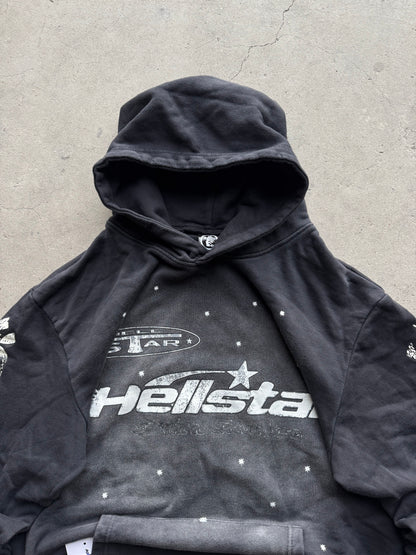 ✱ HOODIE BOX LOGO HELLSTAR WASHED BLACK BOMBER FIT ✱